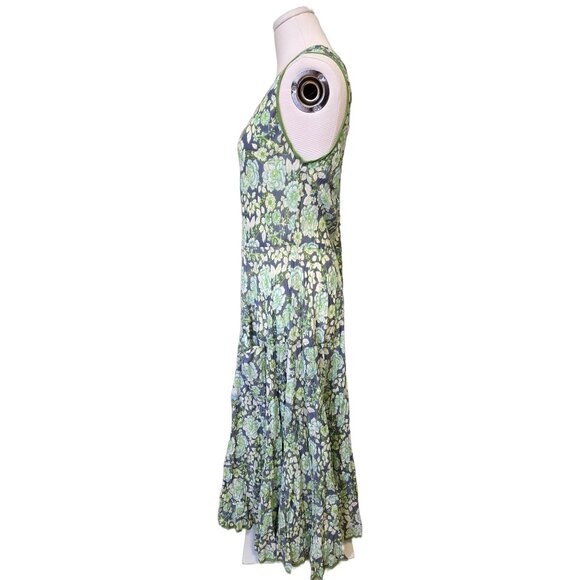 Green Floral Maxi Dress Italian Sleeveless Pockets Boho Tiered Garden Fairy Sz L - Picture 6 of 8